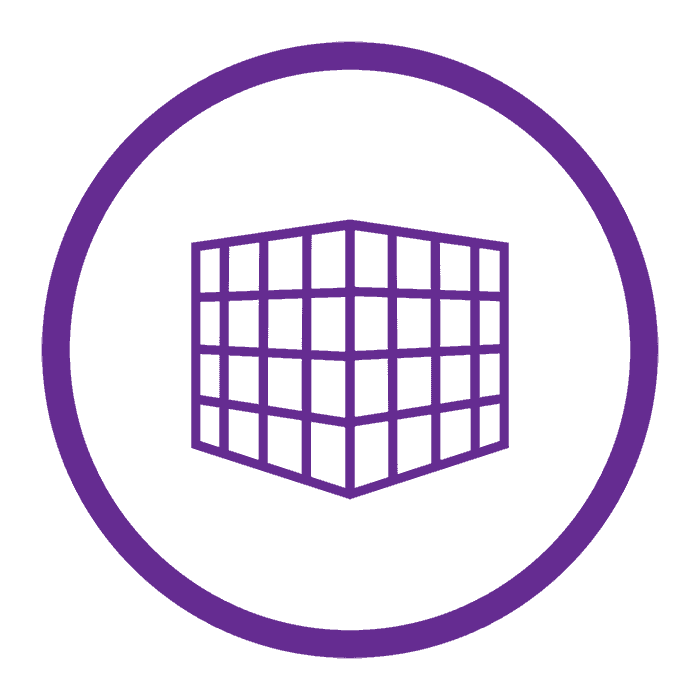 3-D cube icon within a circle