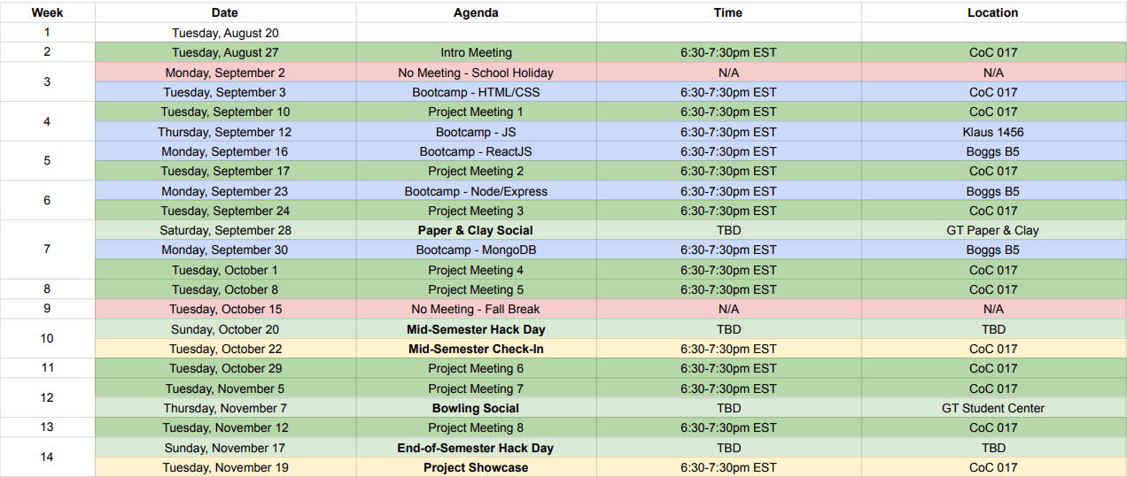 WedDev @ GT Fall '24 Schedule