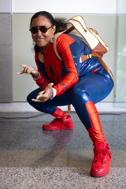 Computing staff member Morgan Gore strikes a Spidey pose at the College's annual Halloween costume contest.