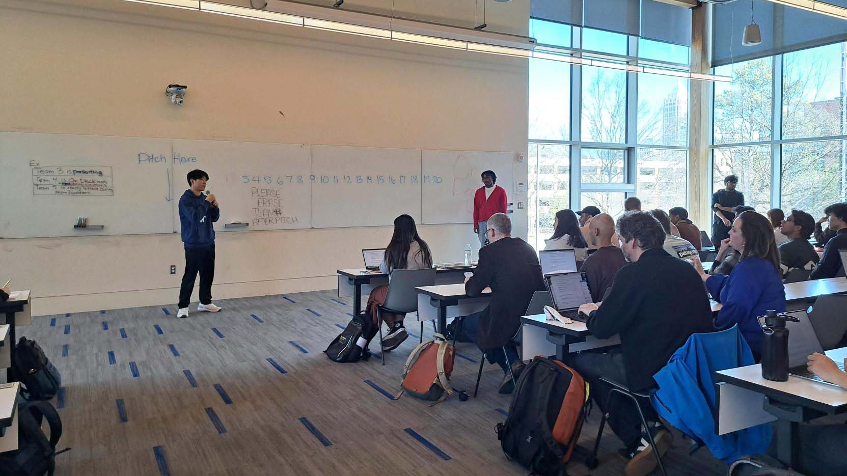 Students pitch their startup ideas in the entrepreneurial capstone course.  