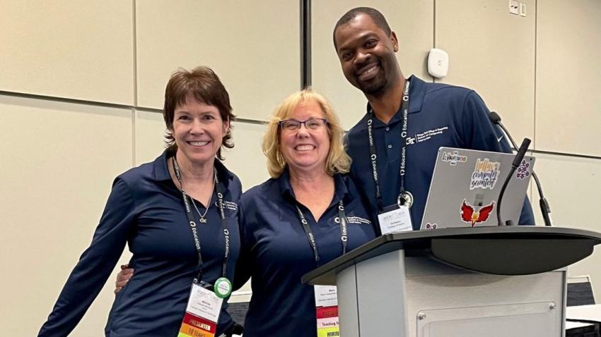 SCI's Melinda McDaniel, mary Hudachek-Buswell, and Olufisayo Omojokun speak at SIGCSE 2023 on TA programs.