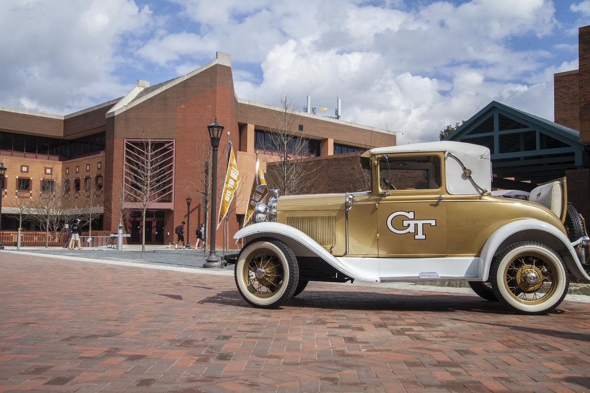 The Ramblin' Wreck in front of the College of Computing Building